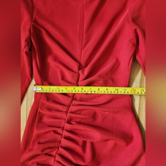 Zara XS Red Midi Dress, Round Neck, Long sleeve, Slit ans Drape in Front, Zip-up - Picture 11 of 16